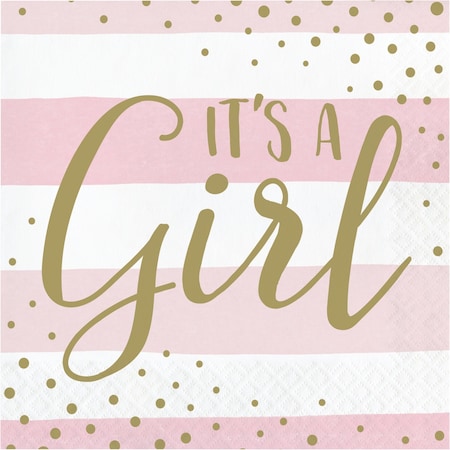 Creative Converting Pink and Gold Celebration It's a Girl Napkins, 6.5", 192PK 346286